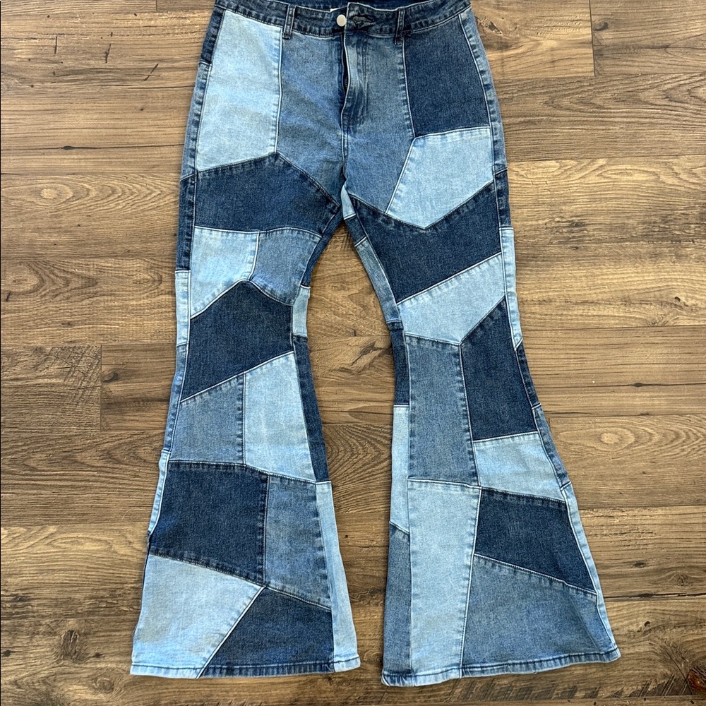 Patchwork Flare Jeans - Blue and Gray - Very stretchy